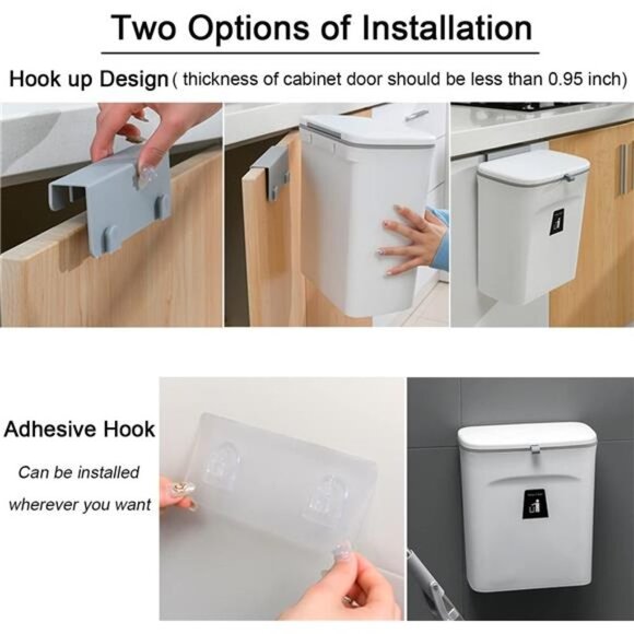 2.4Gallon Kitchen Compost Bin for CounterTop orUnder Sink,Hanging Small TrashCan - Picture 4 of 6